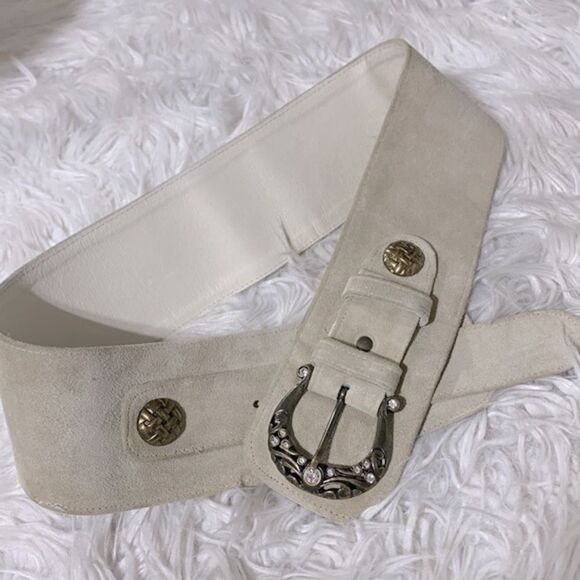AMORE MIO suede belt goldtone hardware with rhinestones/crystals sz Small - Picture 1 of 10